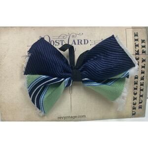 Handmade Upcycled Mens Necktie Tie Butterfly Pis Brooch w Collage Postcard